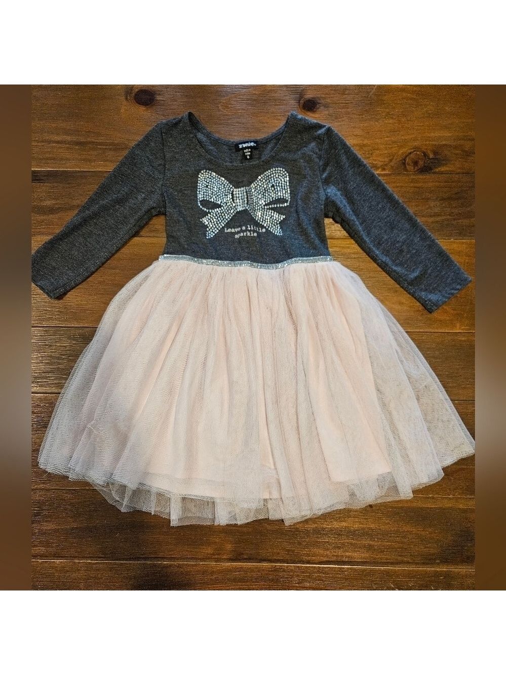 ZUNIE GIRL'S GREY WITHE PINK MESH TULLE LEAVE A LITTLE SPARKLE DRESS SIZE 6